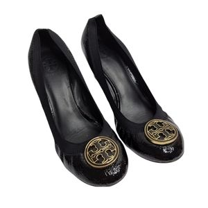 Tory Burch black patent wedge pump 9.5M